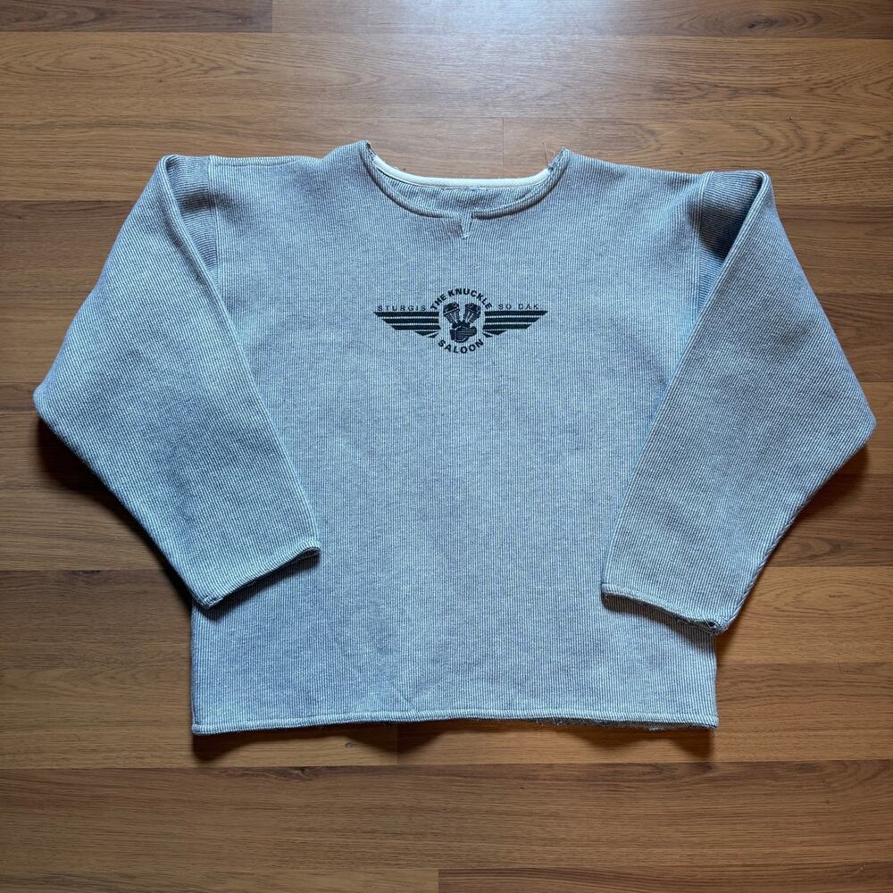 Women's Vintage The Knuckle Saloon Sturgis Gray Crewneck Pullover Sweatshirt M